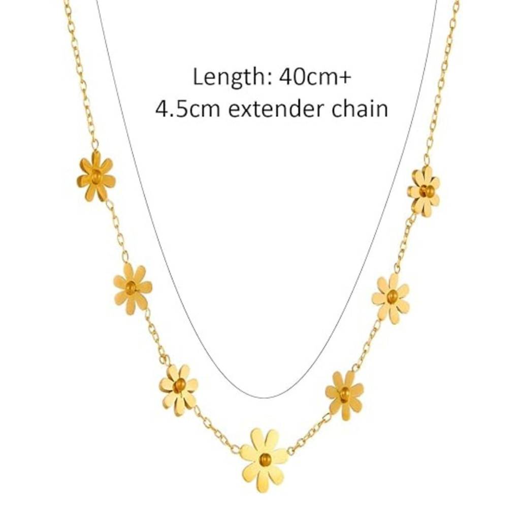 18K Gold Plated Waterproof Anti-Tarnish Floral Daisy Charm Necklace : ASJ0125N075G