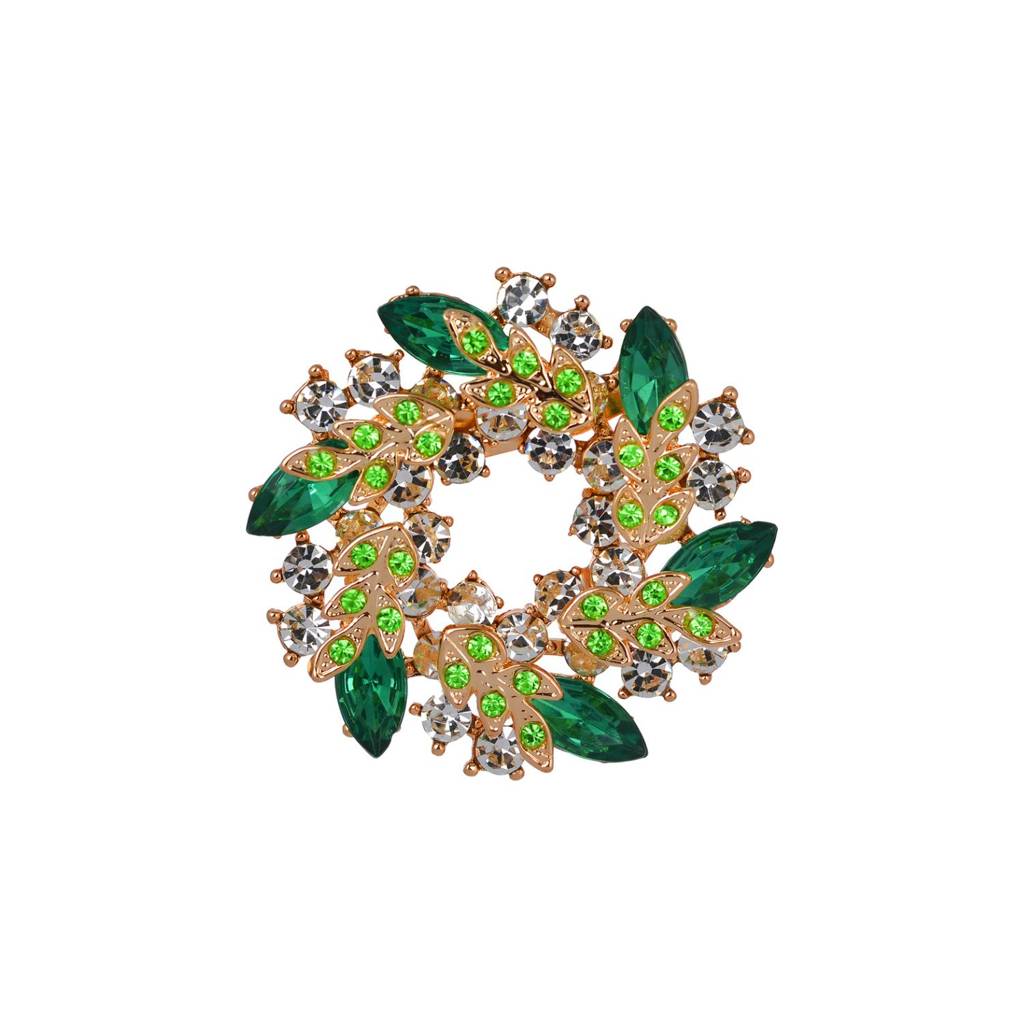 Mens Floral Design Green Crystal Brooch Or Collar Pin : ASK316BR1455