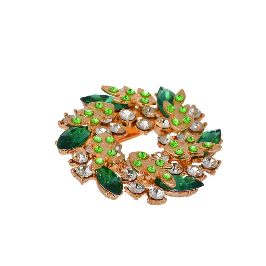 Mens Floral Design Green Crystal Brooch Or Collar Pin : ASK316BR1455