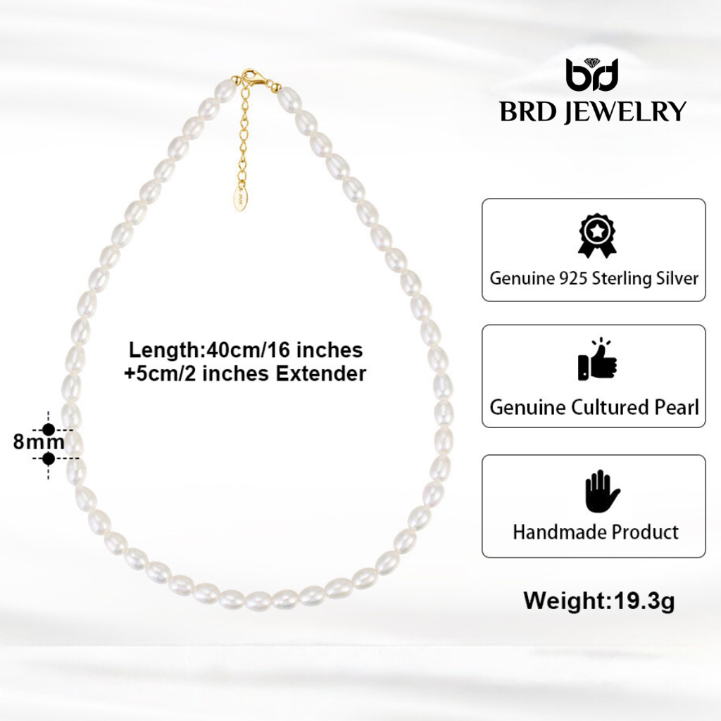 925 Sterling Silver 18K Gold Plated Fresh Water Pearl Necklace For Women & Girls : BRDFWCPN