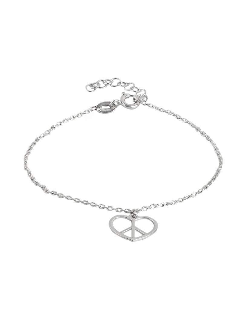 925 Sterling Silver Rhodium Plated Love & Peace Charm Bracelet : VANB947