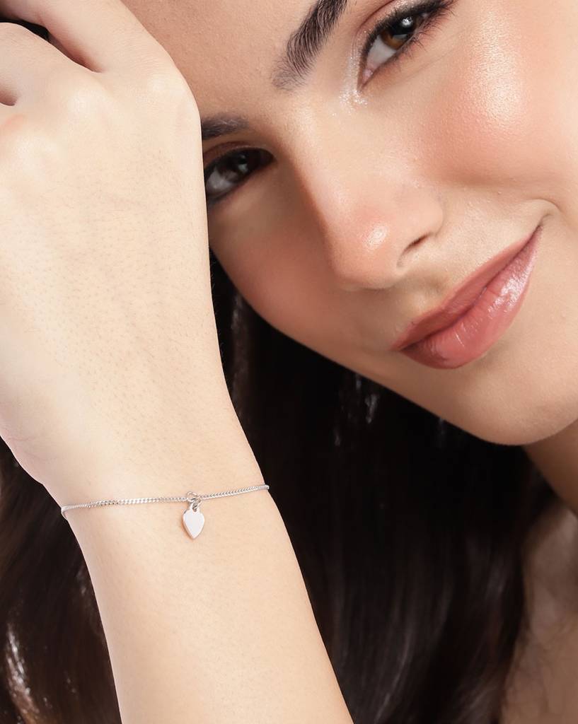 925 Sterling Silver Rhodium Plated Heart Charm Bracelet : VANB948