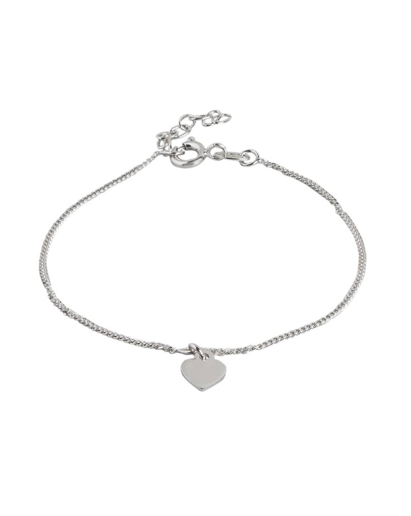 925 Sterling Silver Rhodium Plated Heart Charm Bracelet : VANB948