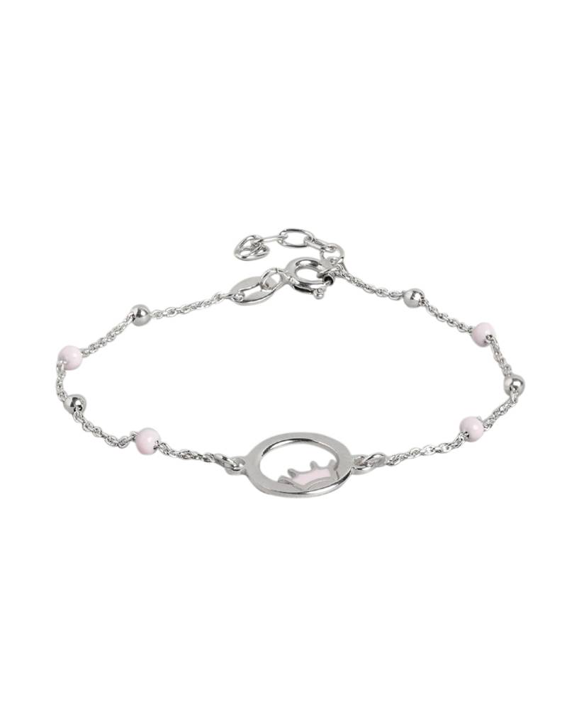 925 Sterling Silver Rhodium Plated Crown Enamel Charm Bracelet : VANB949