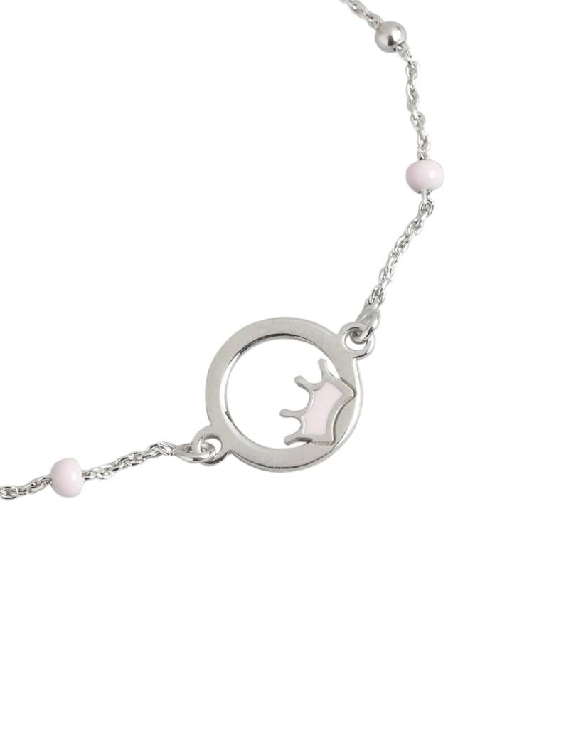 925 Sterling Silver Rhodium Plated Crown Enamel Charm Bracelet : VANB949