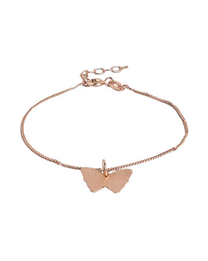 925 Sterling Silver 18Kt Rose Gold Plated Butterfly Charm Bracelet : VANB957