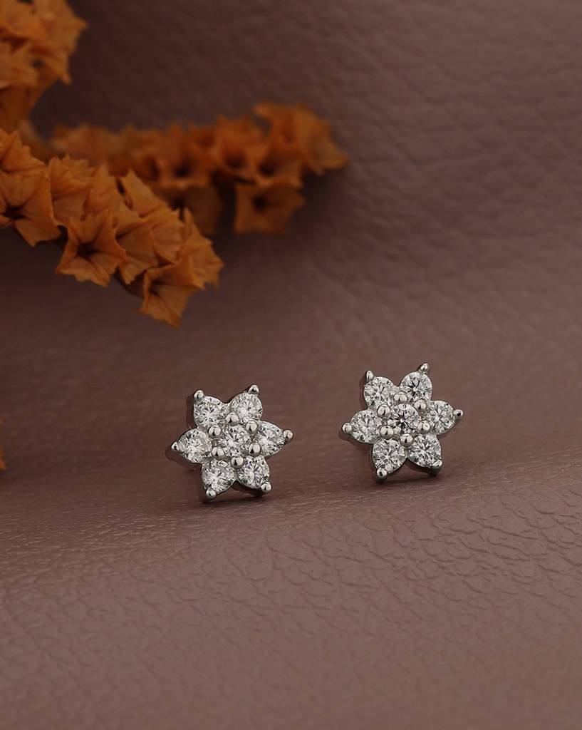 Eternz Certified Jewellery - Vanbelle925 Sterling Silver Rhodium Plated Cz Floral Stud Earring