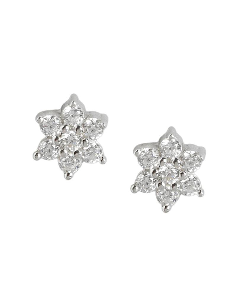 925 Sterling Silver Rhodium Plated Cz Floral Stud Earring-Vane1012 : VANE1012