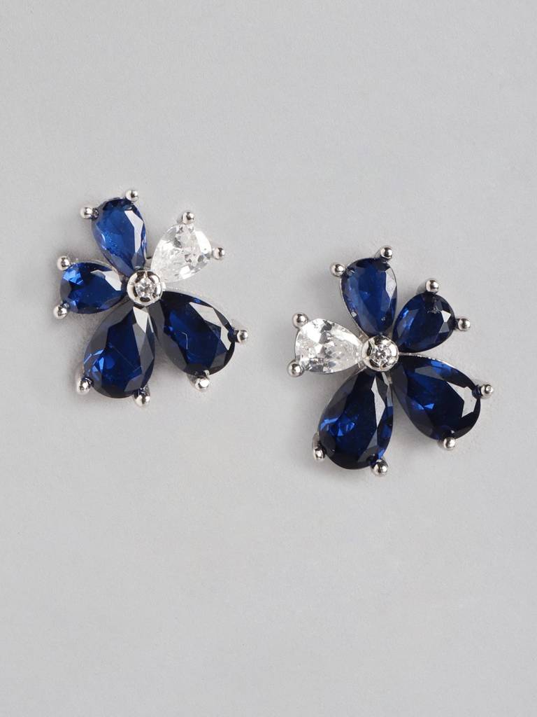 925 Sterling Silver Rhodium Plated With Cz Nature Inspired Stud Earring For Women : VANE831