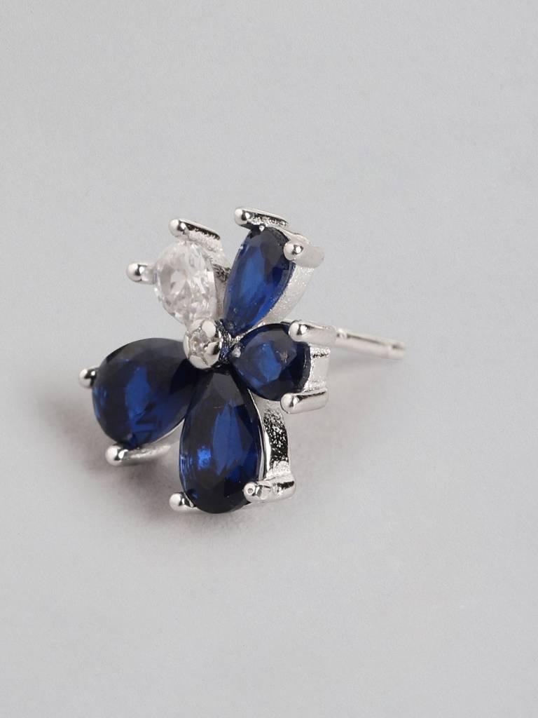 925 Sterling Silver Rhodium Plated With Cz Nature Inspired Stud Earring For Women : VANE831