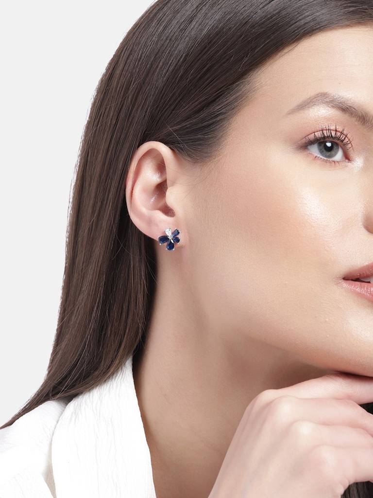 925 Sterling Silver Rhodium Plated With Cz Nature Inspired Stud Earring For Women : VANE831