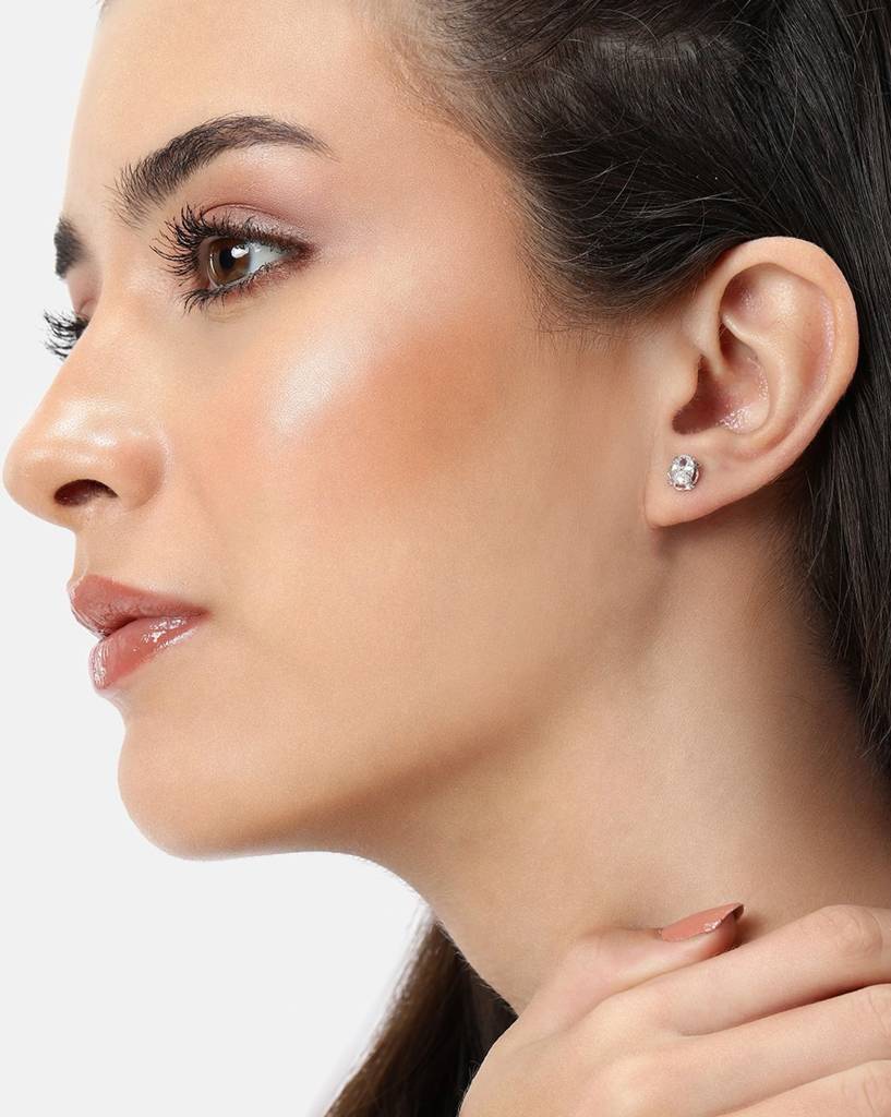 925 Sterling Silver Rhodium Plated Cz Oval Stud Earring : VANE913