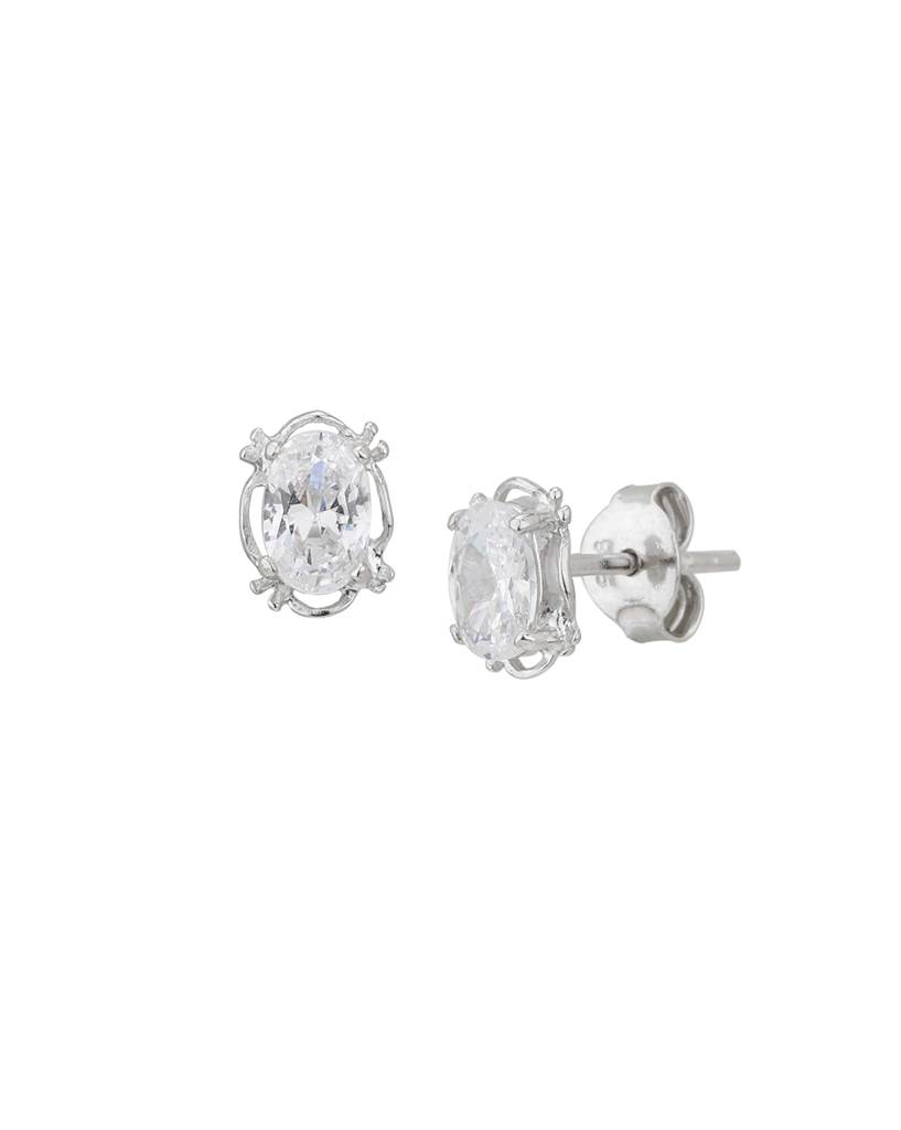 925 Sterling Silver Rhodium Plated Cz Oval Stud Earring : VANE913