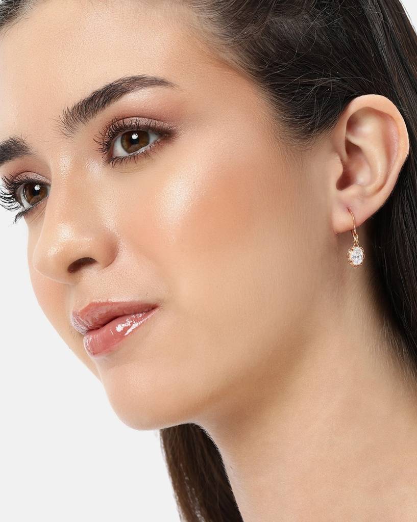 925 Sterling Silver 18Kt Rose Gold Plated Dangling Cz Oval Drop Earring : VANE917