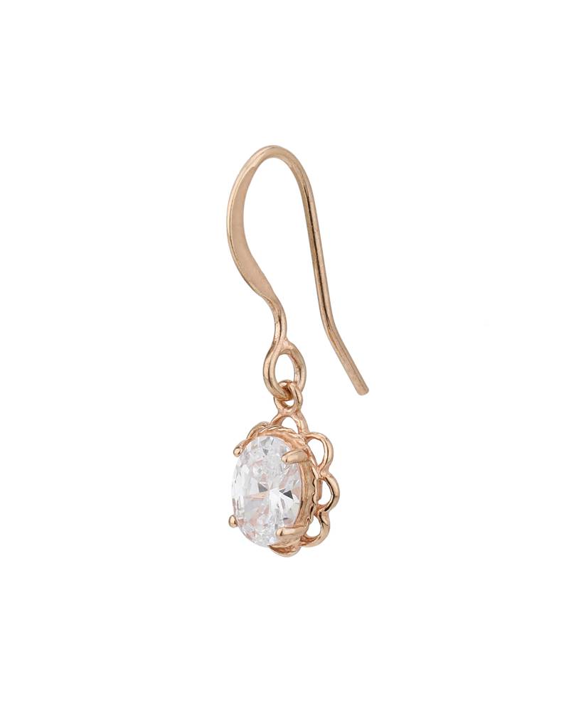 925 Sterling Silver 18Kt Rose Gold Plated Dangling Cz Oval Drop Earring : VANE917
