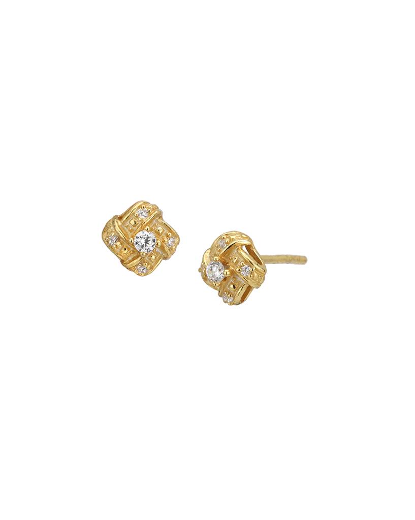 925 Sterling Silver 18Kt Gold Plated Cz Floral Petite Stud Earring : VANE919
