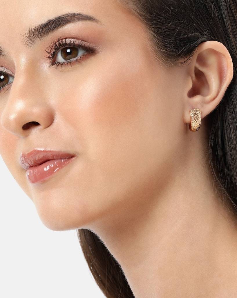 925 Sterling Silver 18Kt Rose Gold Plated Half Hoop Earring : VANE922
