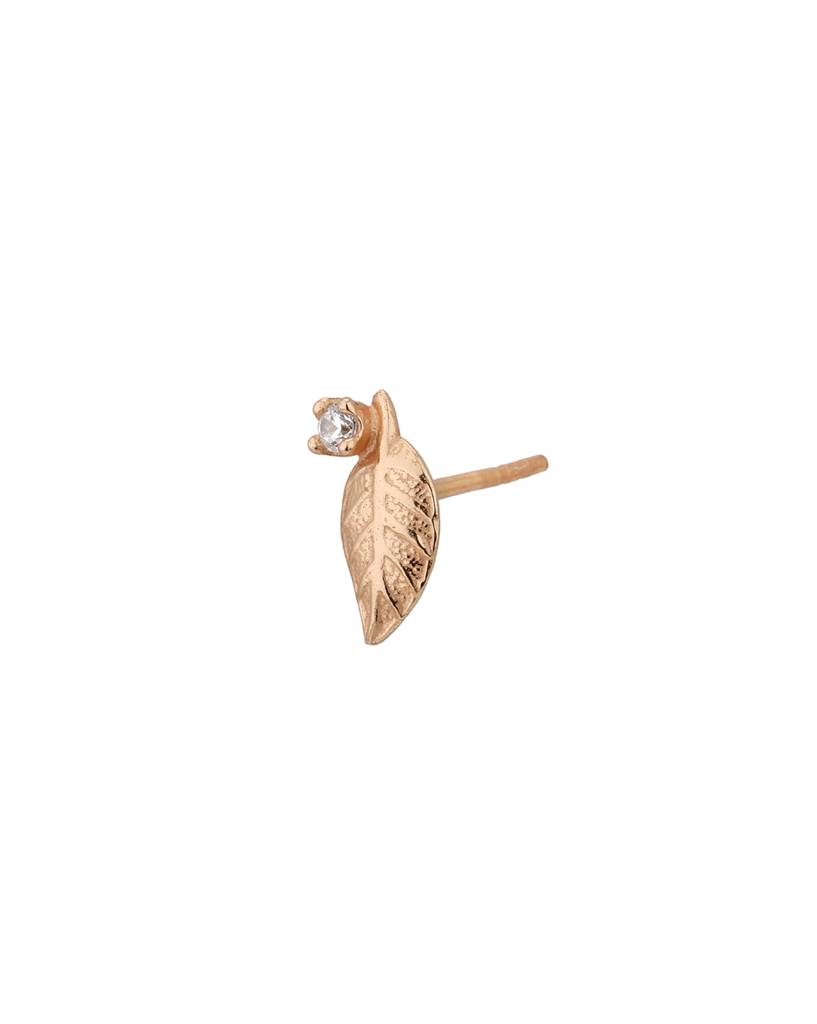 925 Sterling Silver 18Kt Rose Gold Plated Cz Leaf Petite Stud Earring : VANE923