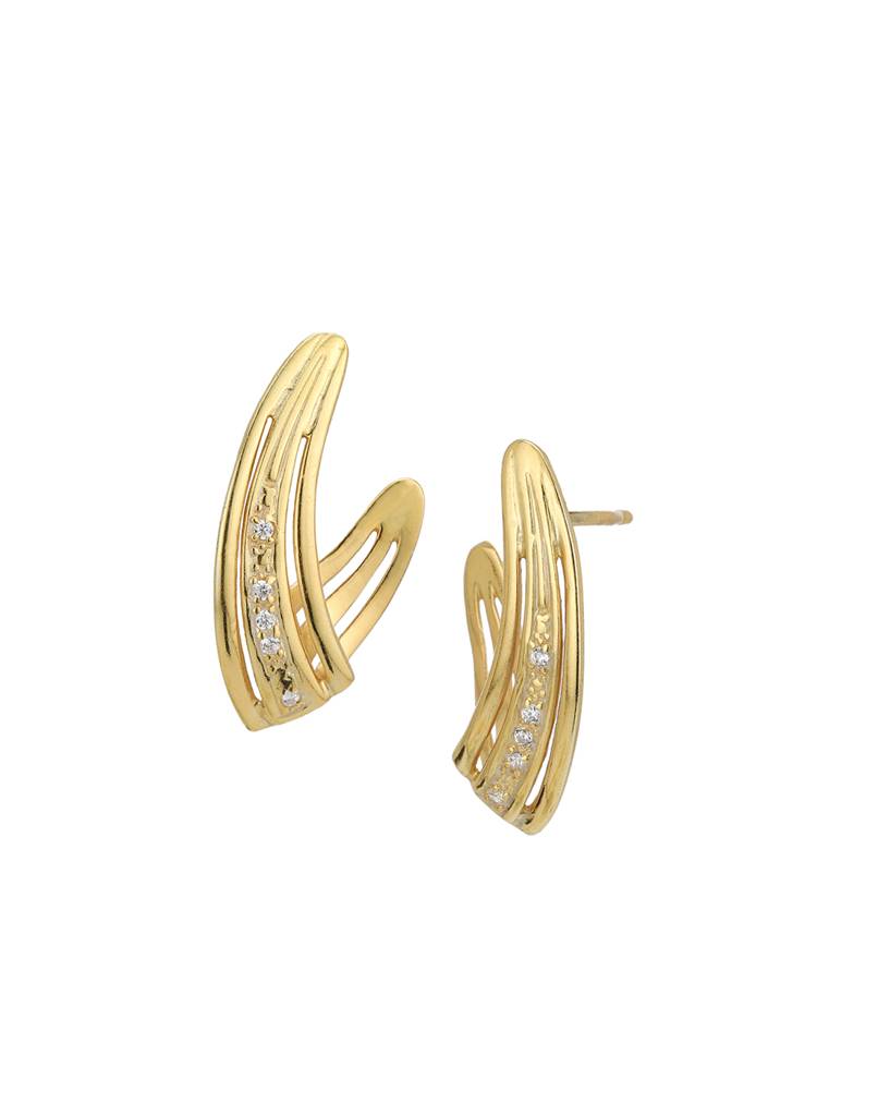 925 Sterling Silver 18Kt Gold Plated Cz Half Hoop Earring : VANE926