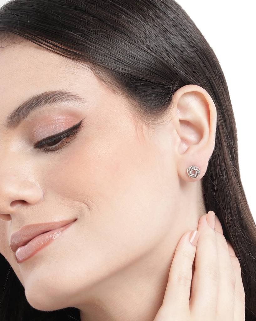 925 Sterling Silver Rhodium Plated Classic Knot Stud Earring : VANE982