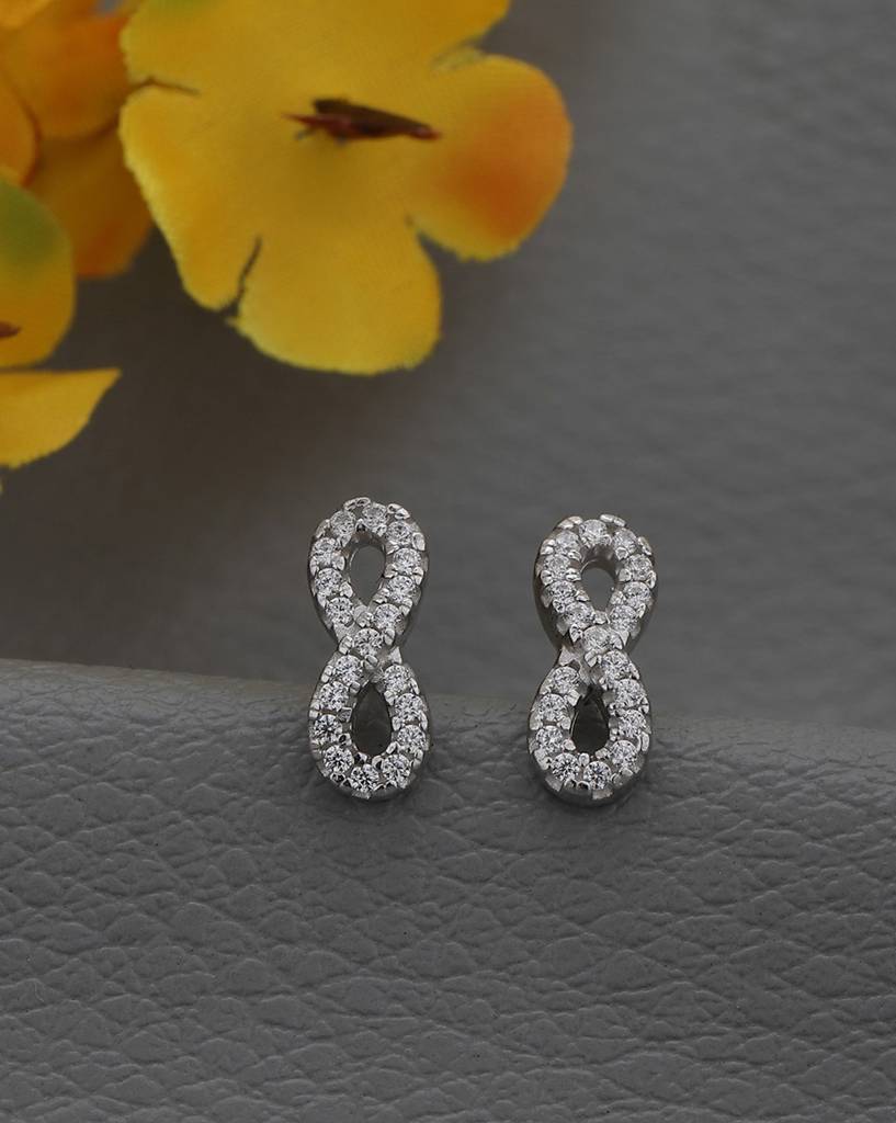 Eternz Certified Jewellery - Vanbelle925 Sterling Silver Rhodium Plated Cz Infinity Stud Earring