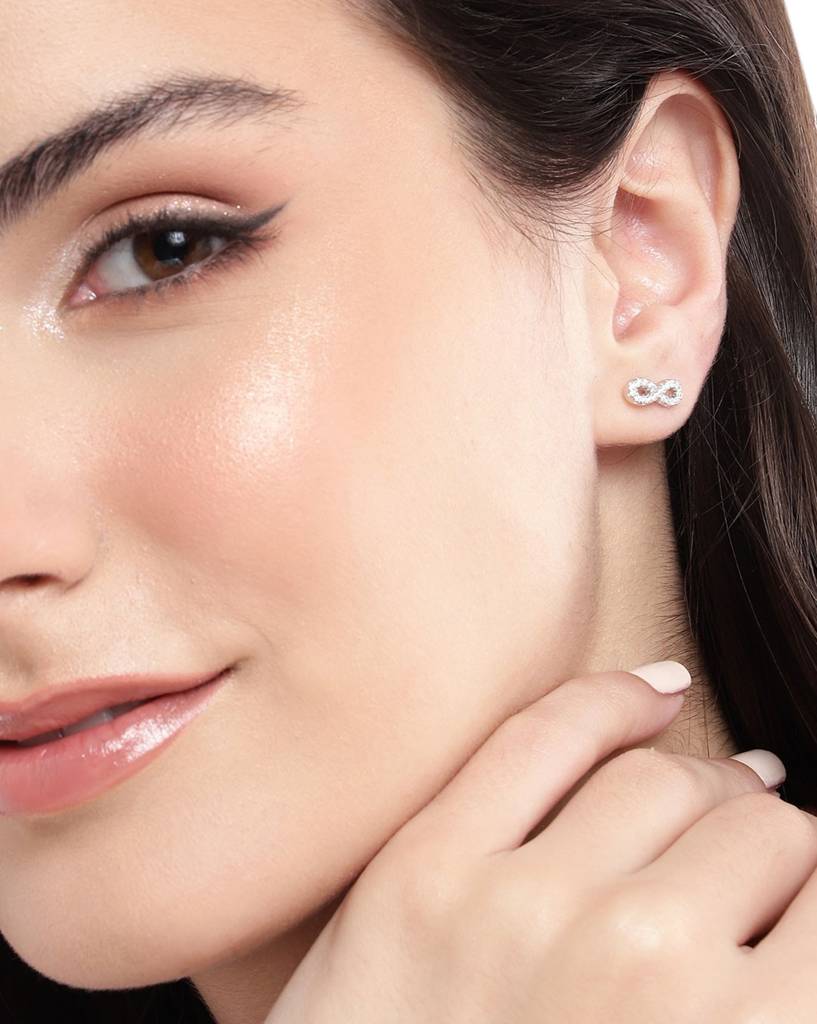 925 Sterling Silver Rhodium Plated Cz Infinity Stud Earring-Vane993 : VANE993