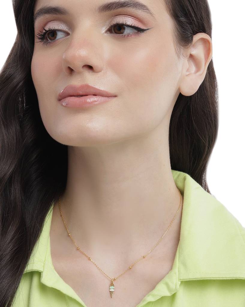 925 Sterling Silver 18Kt Gold Plated Enamel Ice Cream Cone Necklace : VANN1028