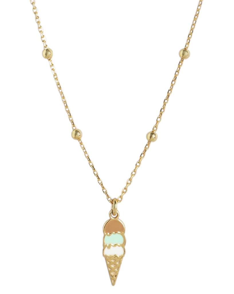 925 Sterling Silver 18Kt Gold Plated Enamel Ice Cream Cone Necklace : VANN1028