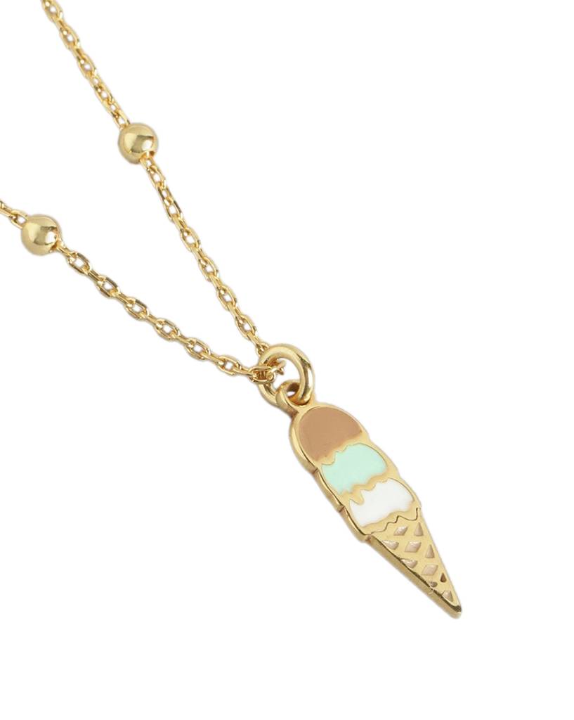 925 Sterling Silver 18Kt Gold Plated Enamel Ice Cream Cone Necklace : VANN1028