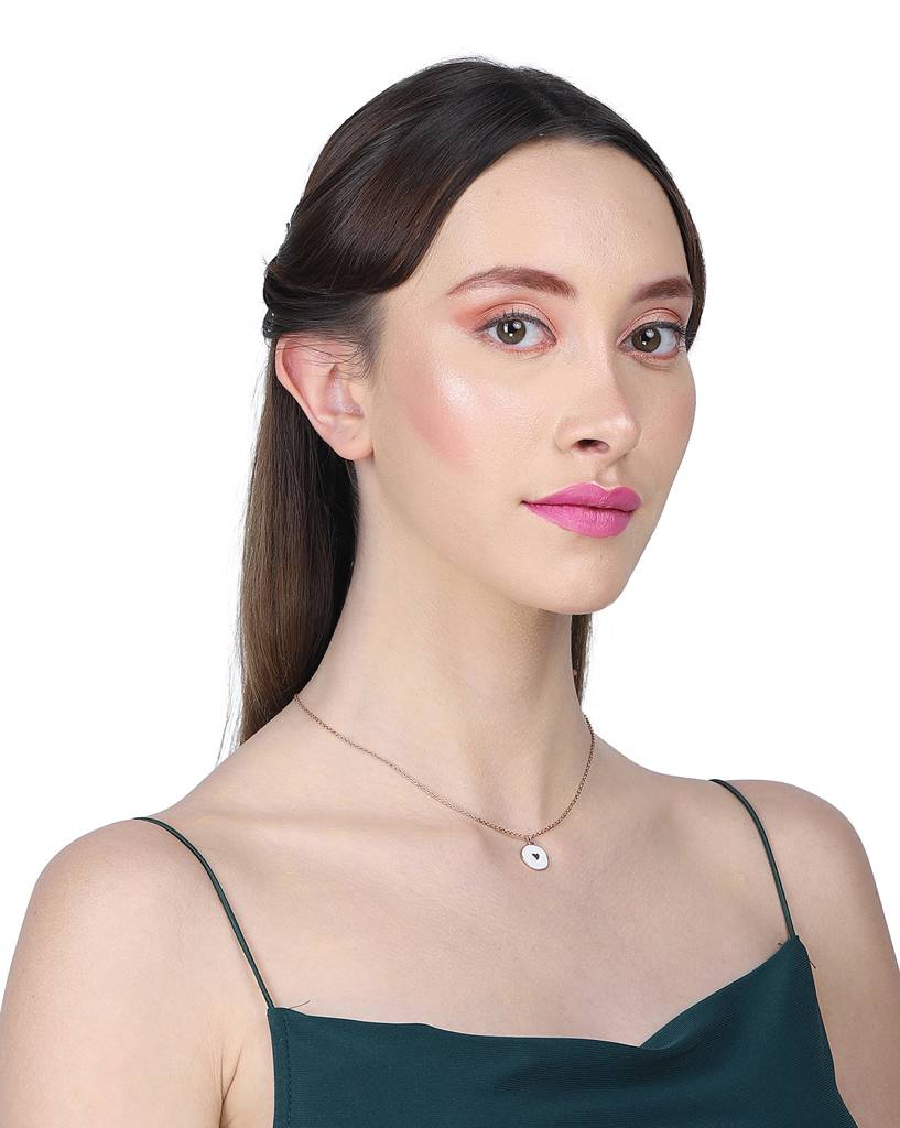925 Sterling Silver Rose Gold-Plated Heart-Shaped Enamelled Pendant With Chain : VANN750