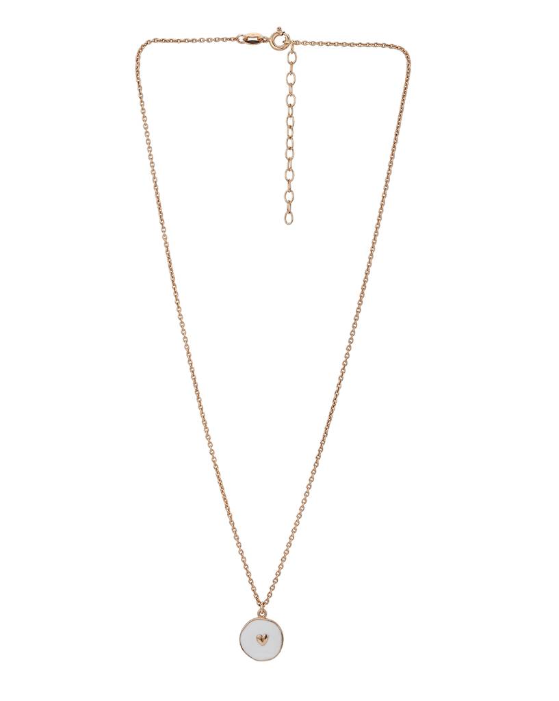 925 Sterling Silver Rose Gold-Plated Heart-Shaped Enamelled Pendant With Chain : VANN750