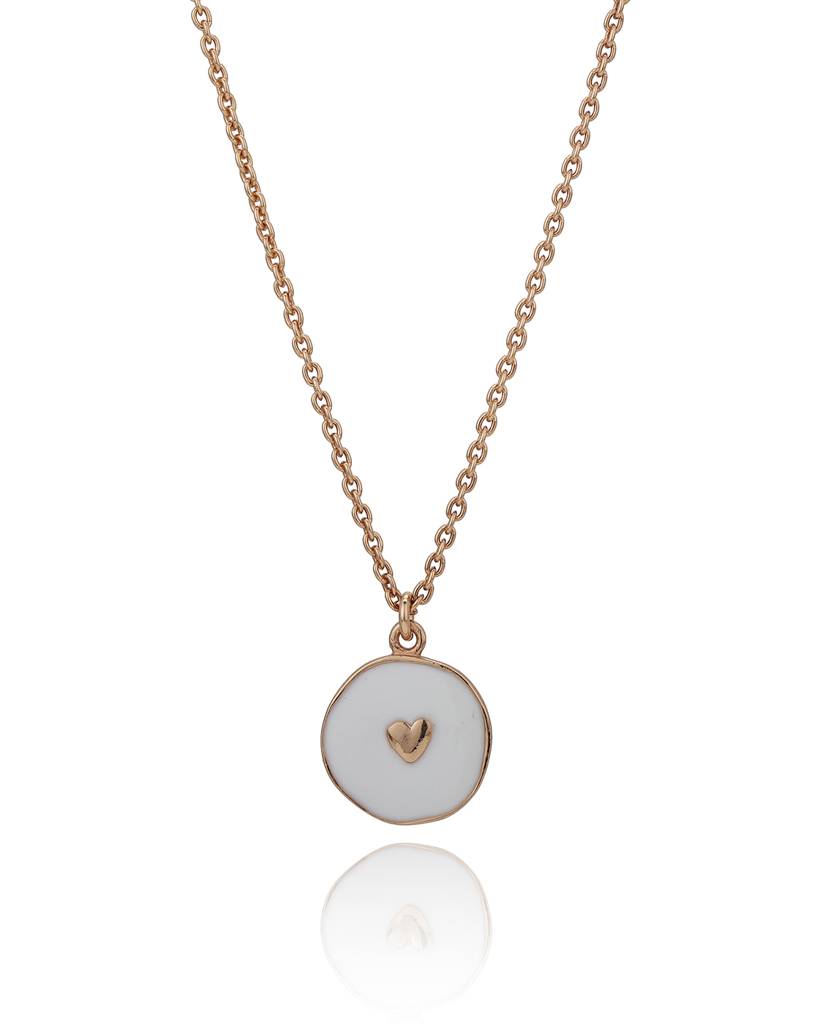 925 Sterling Silver Rose Gold-Plated Heart-Shaped Enamelled Pendant With Chain : VANN750