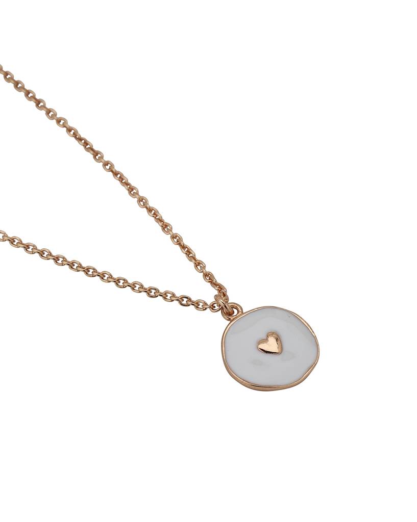 925 Sterling Silver Rose Gold-Plated Heart-Shaped Enamelled Pendant With Chain : VANN750