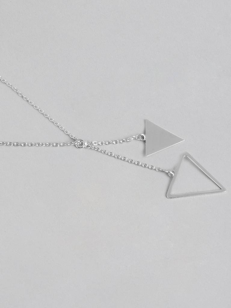 925 Sterling Silver Triangular Pendant And Chain With Rhodium Plating ...