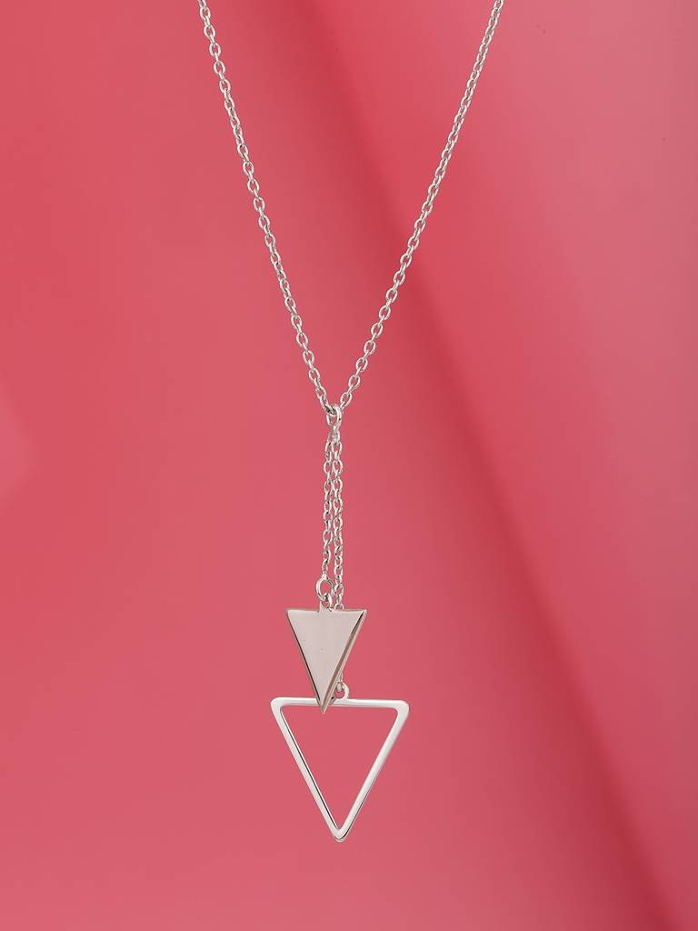 925 Sterling Silver Triangular Pendant And Chain With Rhodium Plating ...