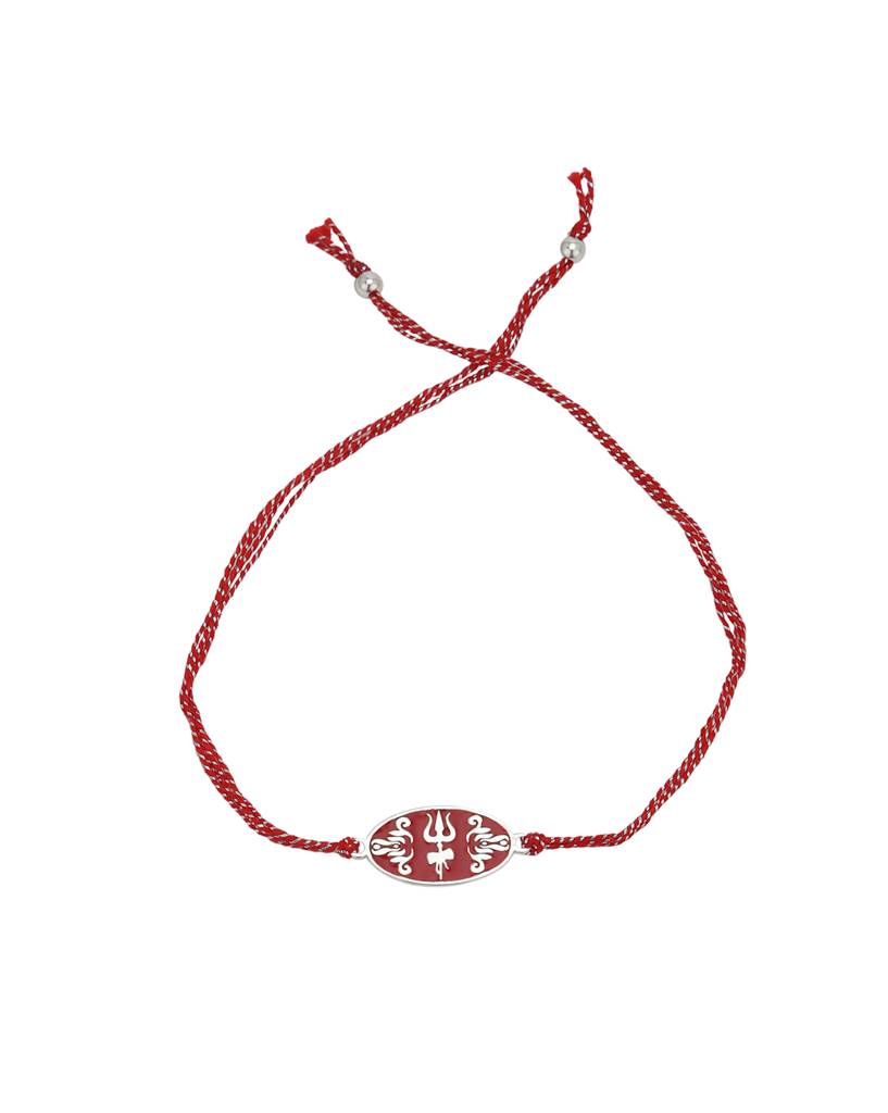 Rhodium Plated Engrave Lord Shiva Trishul Enamel Oval Rakhi For Men : VANR927