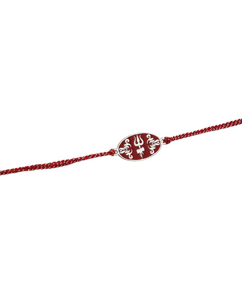 Rhodium Plated Engrave Lord Shiva Trishul Enamel Oval Rakhi For Men : VANR927