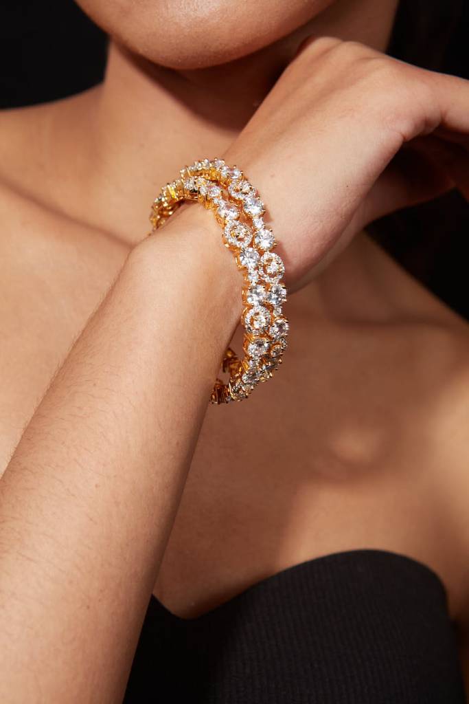 Gold Plated Zircon Studded Openable Bangles, Set Of 2 : VB010