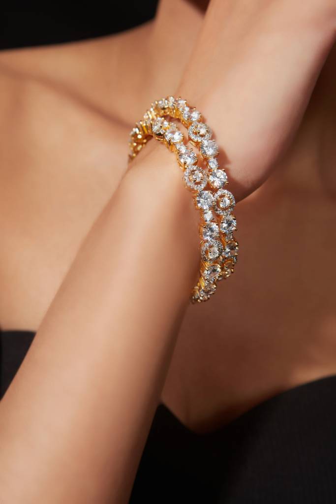 Gold Plated Zircon Studded Openable Bangles, Set Of 2 : VB010