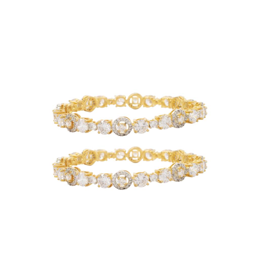 Gold Plated Zircon Studded Openable Bangles, Set Of 2 : VB010