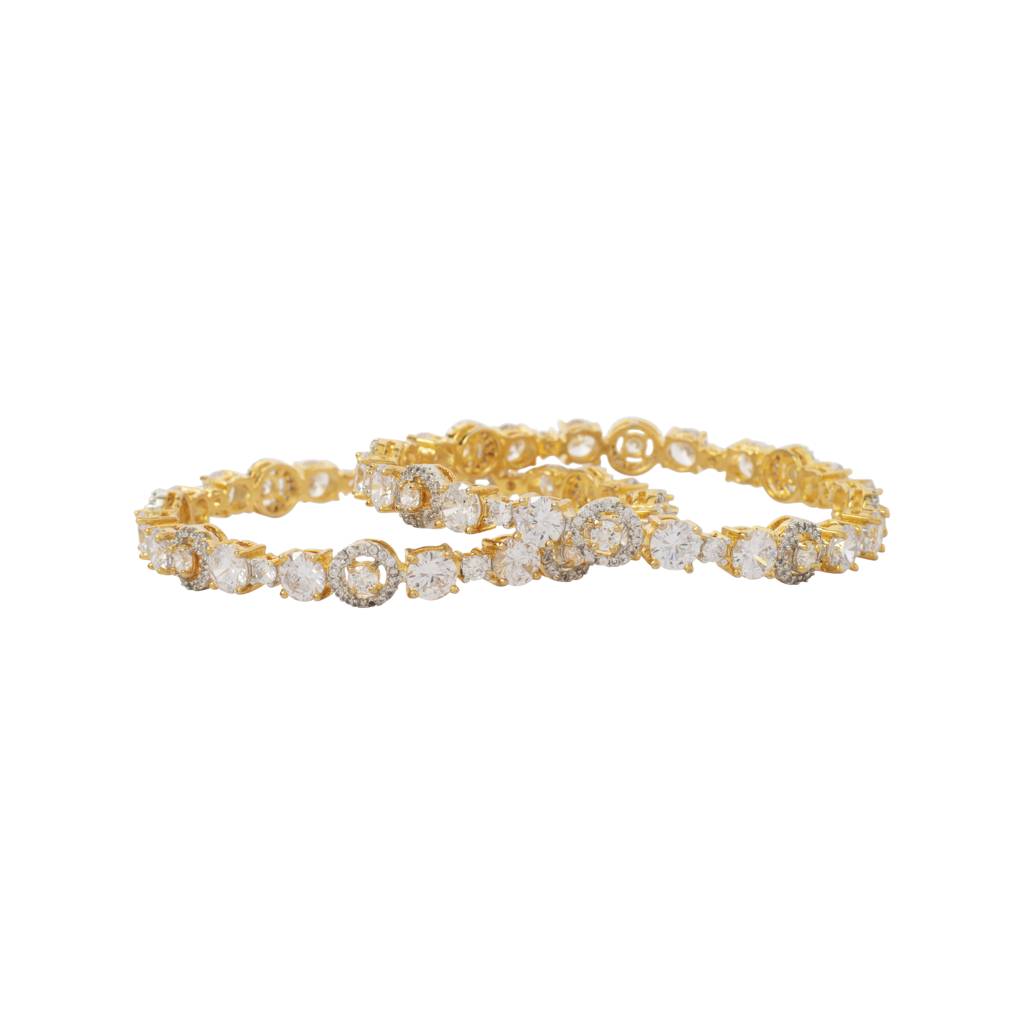 Gold Plated Zircon Studded Openable Bangles, Set Of 2 : VB010