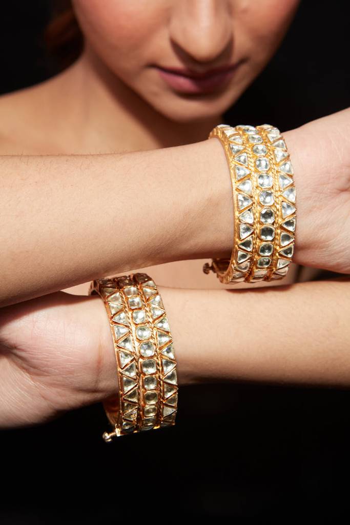 Gold Plated Kundan Polki Studded Screw Openable Bangles, Set Of 2 : VB013