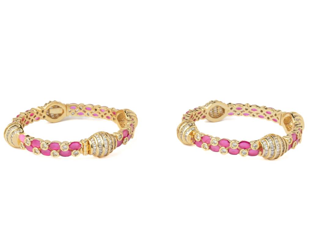Vivinia By Vidhi Mehra Gold Plated Pink Womens Synthetic Stone Pair Of Bangles-Vb032 : VB032
