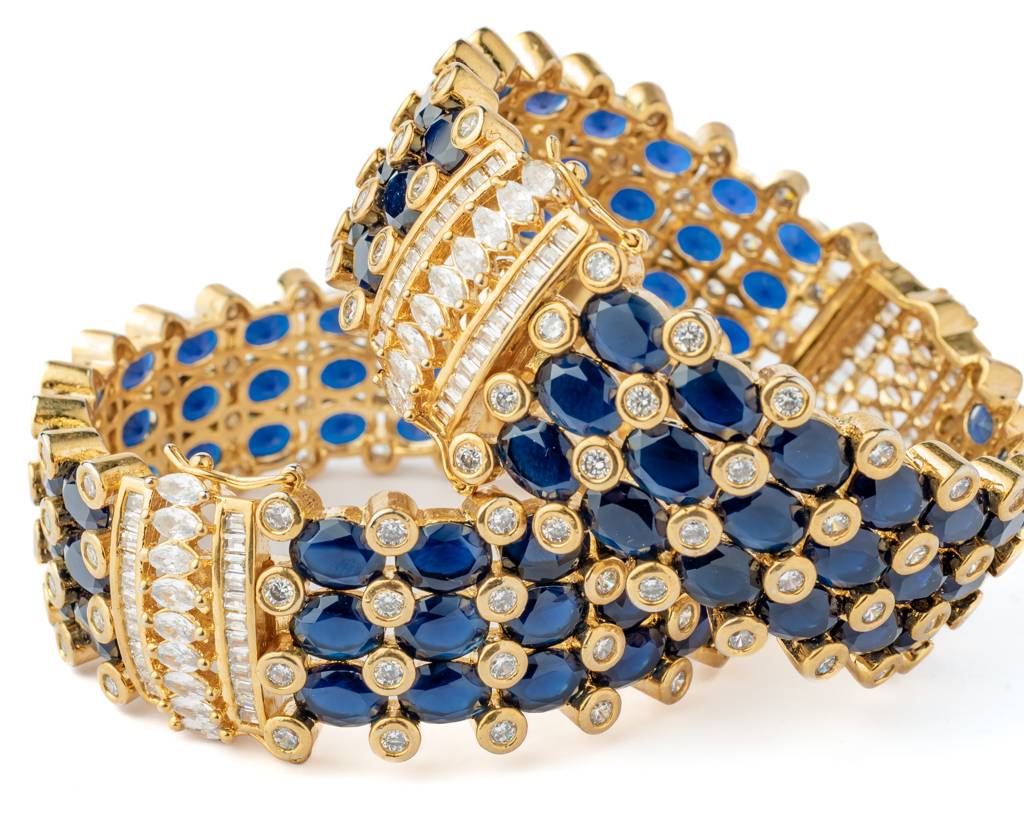 Vivinia By Vidhi Mehra Gold Plated Blue Womens Kundan, Polki Pair Of Bangles-Vb048 : VB048