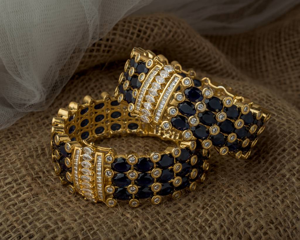 Vivinia By Vidhi Mehra Gold Plated Blue Womens Kundan, Polki Pair Of Bangles-Vb048 : VB048