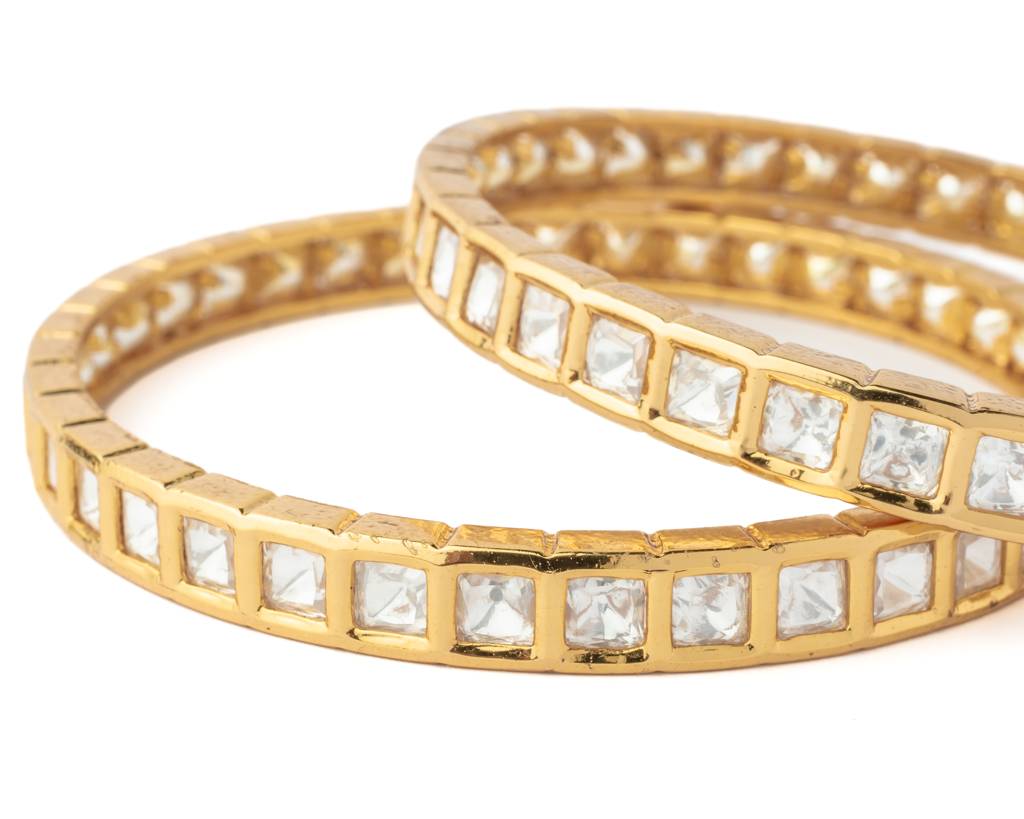 Vivinia By Vidhi Mehra Gold Plated Womens Kundan, Polki Pair Of Bangles-Vb049 : VB049