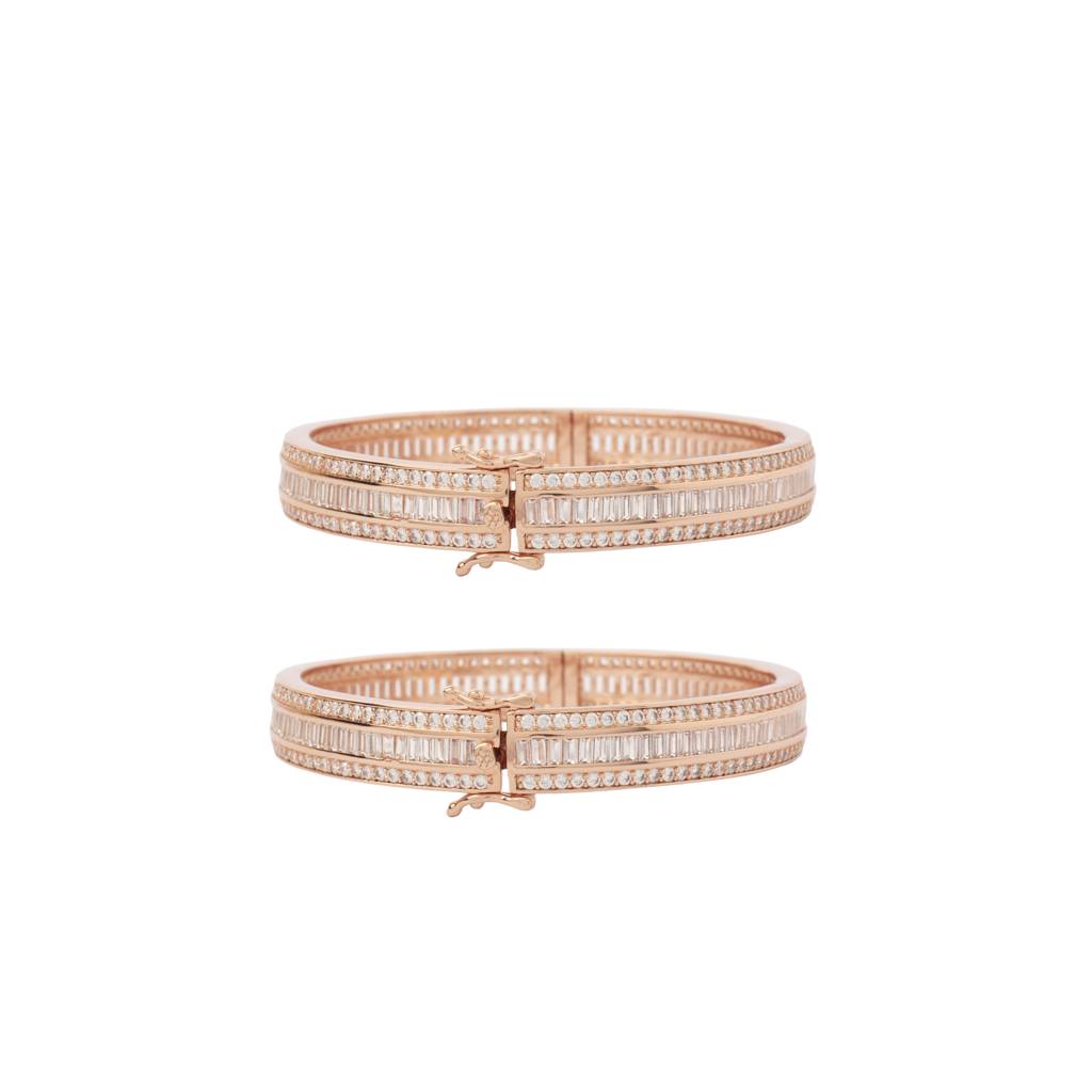 Rose Gold Plated Zircon Studded Pop Style Hook Openable Bangles, Set Of 2 : VB051
