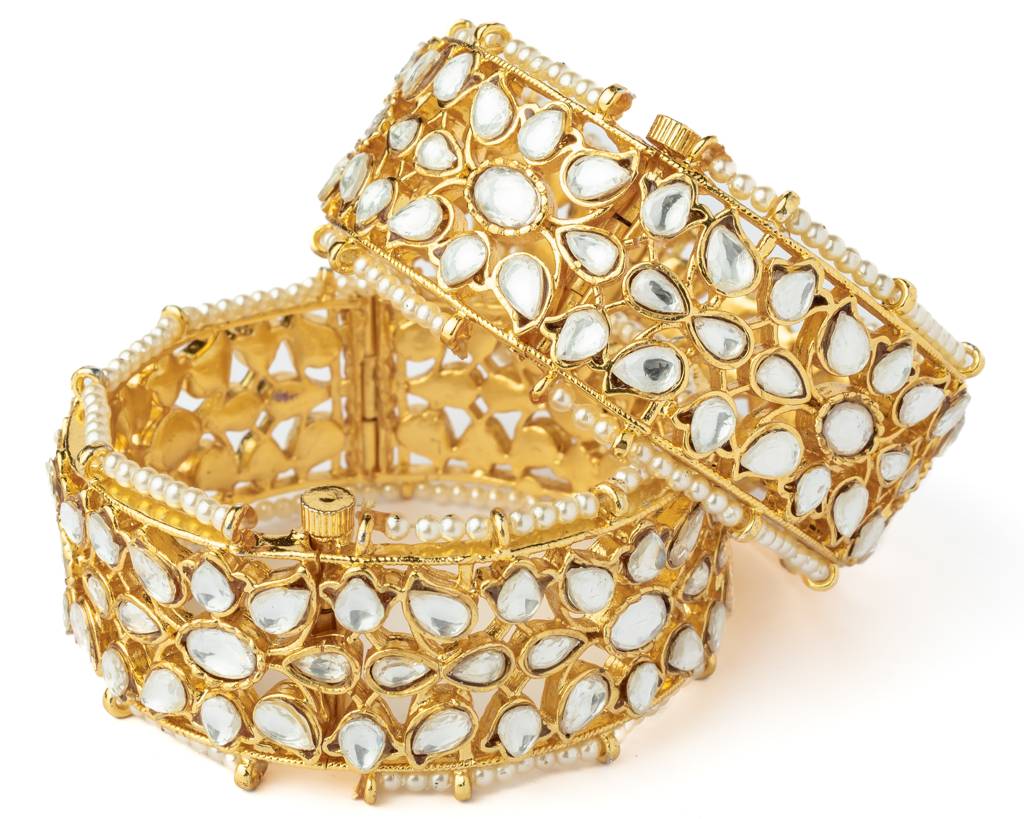 Vivinia By Vidhi Mehra Gold Plated Womens Kundan, Polki Pair Of Bangles-Vb075 : VB075
