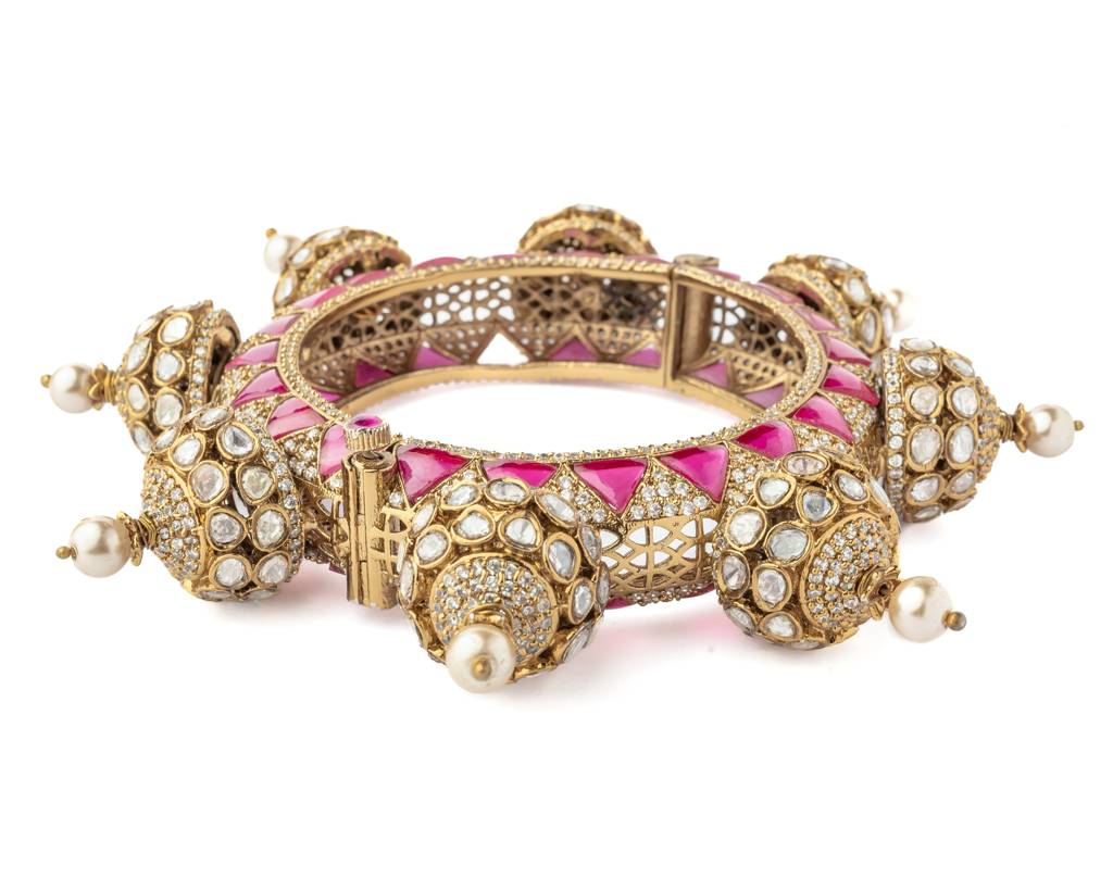 Vivinia By Vidhi Mehra Gold Plated Pink Womens Kundan, Polki Kada-Vb093 : VB093