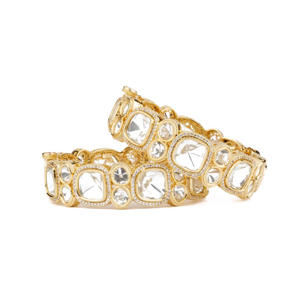 Gold Plated Kundan With Zircon Diamond Bangles, Set Of 2 : VB109